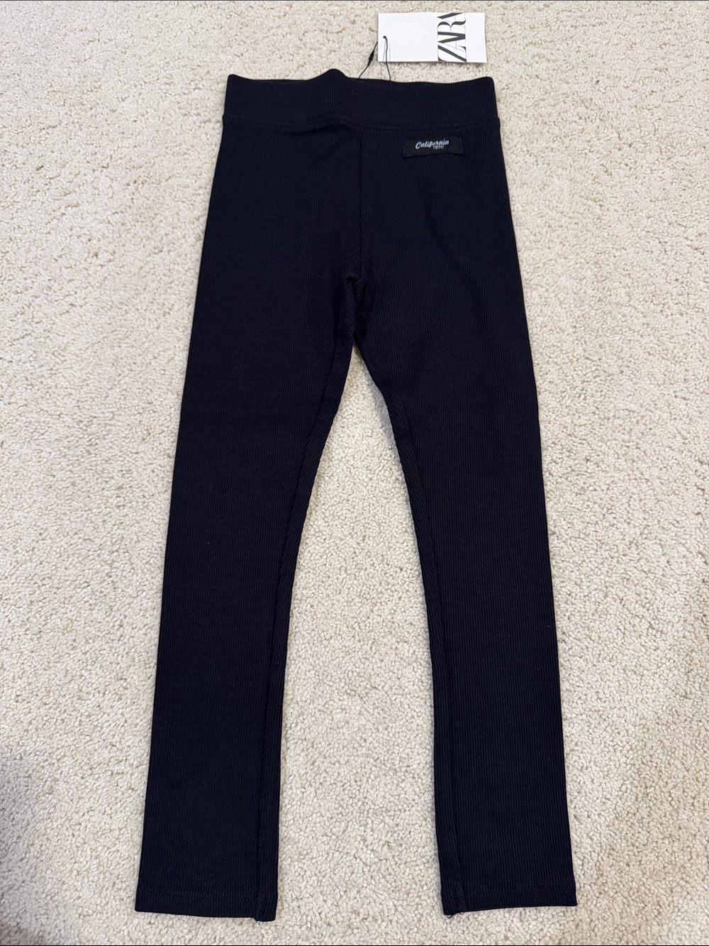 Zara Kids Black Ribbed Leggings with Elastic Waist